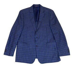 Tommy Hilfiger Mens Navy Plaid Blazer Two-Button Suit Jacket Size 44R